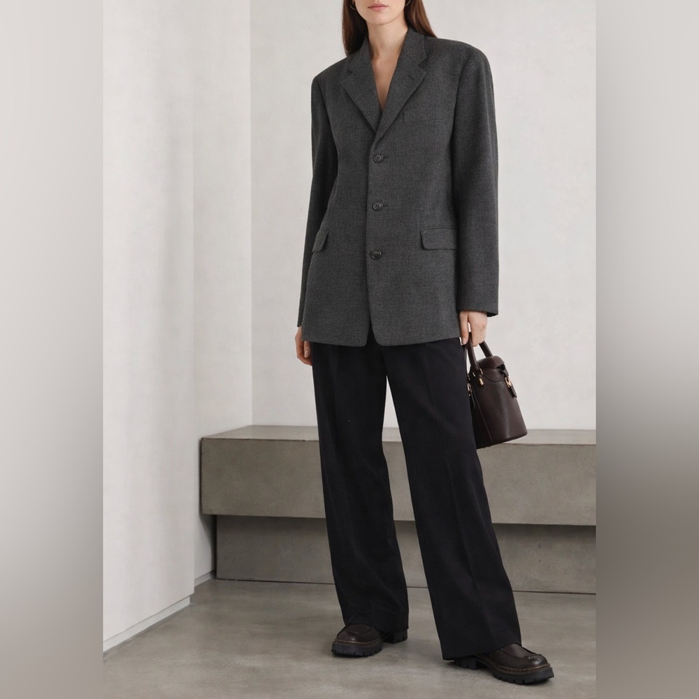 ISSEY MIYAKE Black White Wool Blend Pleated Blazer